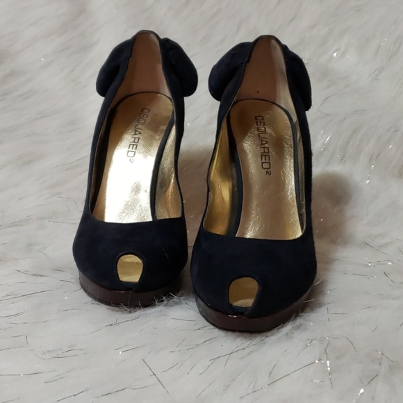 DSquared navy and gold suede stiletto heels - Picture 5 of 8